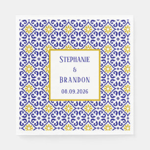 Servilleta De Papel Boda mediterráneo azul de azulejos portugueses