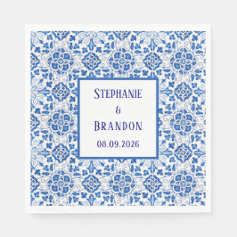 Servilleta De Papel Boda mediterráneo azul de azulejos portugueses