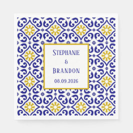 Servilleta De Papel Boda mediterráneo azul de azulejos portugueses