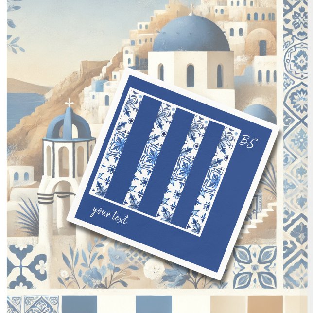 Servilleta De Papel Boda mediterráneo blanco y azul de Santorini (Subido por el creador)