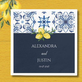 Servilleta De Papel Boda mediterráneo con limón azul marino italiano