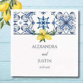 Servilleta De Papel Boda mediterráneo de limón amarillo azul italiano