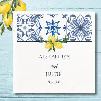 Servilleta De Papel Boda mediterráneo de limón amarillo azul italiano