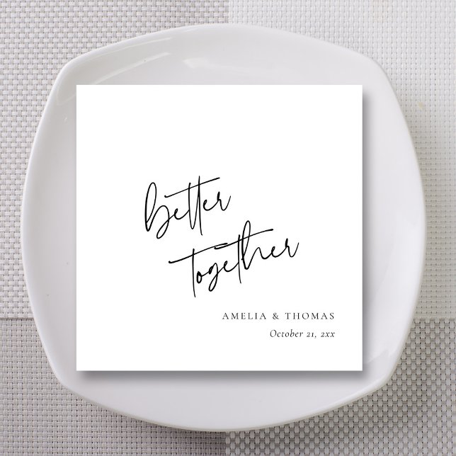 Servilleta De Papel Boda mejor entre manos y personalizado (Elegant Modern Script 'Better Together' Wedding Napkins)