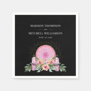 Servilleta De Papel Boda Metafísica de Mandala Floral Rosa con Cristal