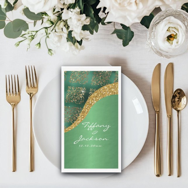 Servilleta De Papel Boda Metálica Verde con Brillo Glam Gold (Subido por el creador)