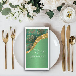Servilleta De Papel Boda metálica verde resplandeciente Glam Gold
