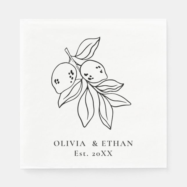 Servilleta De Papel Boda Minimal de Limón (Anverso)