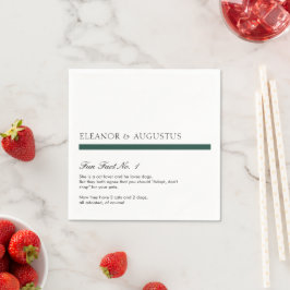 Servilleta De Papel Boda Minimal Moderna de Verde Esmeralda con Datos