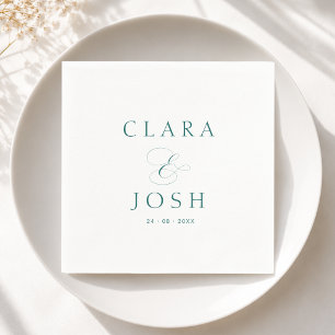 Servilleta De Papel Boda Minimalista Ampersand Blanco Turquesa 