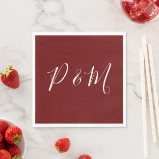 Servilleta De Papel Boda Minimalista blanco y rojo de Borgoña