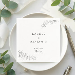 Servilleta De Papel Boda Minimalista Botánica Gracias Blanco y Negro