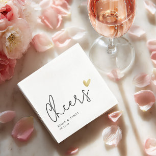 Servilleta De Papel Boda Minimalista “Brindis” Corazón Dorado con Nomb