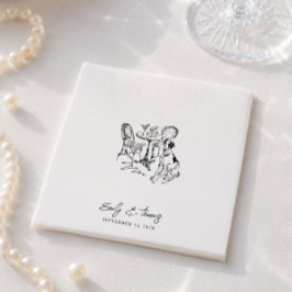 Servilleta De Papel Boda Minimalista Caprichosa con Tinta Dibujada a M