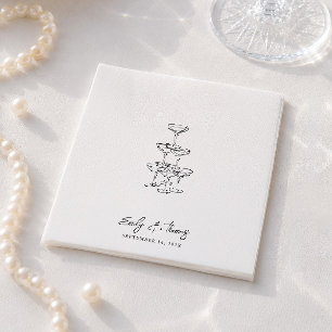 Servilleta De Papel Boda Minimalista Caprichosa Tinta Dibujada a Mano