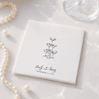Servilleta De Papel Boda Minimalista Caprichosa Tinta Dibujada a Mano