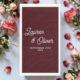 Servilleta De Papel Boda minimalista con guión de burgundy profundo