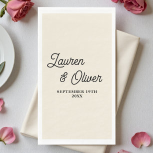 Servilleta De Papel Boda Minimalista con Letra Blanca Natural