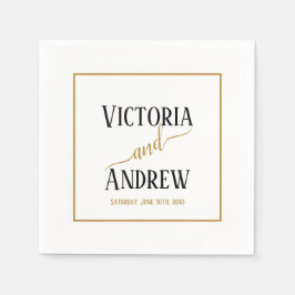 Servilleta De Papel Boda Minimalista con Letra Dorada Negra Moderna