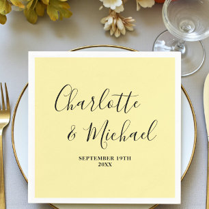 Servilleta De Papel Boda Minimalista con Letra Script Amarillo Pálido