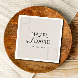 Servilleta De Papel Boda Minimalista con Monograma Moderno en Negro y 