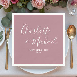 Servilleta De Papel Boda Minimalista con Rosa Polvorienta Moderna en L
