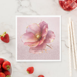 Servilleta De Papel Boda minimalista de amapola rosa y dorado