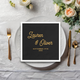 Servilleta De Papel Boda Minimalista de Black Gold Script
