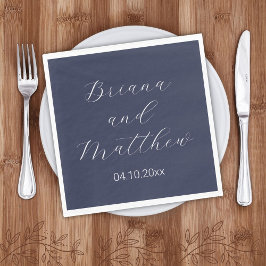 Servilleta De Papel Boda Minimalista de Escritura Azul Marino