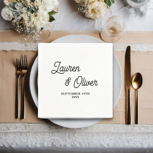Servilleta De Papel Boda Minimalista de guiones en blanco y negro