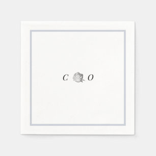 Servilleta De Papel Boda minimalista de monograma floral plateado fals