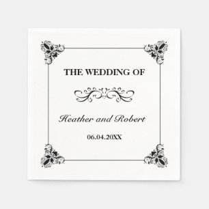 Servilleta De Papel Boda Minimalista Decorativo Negro Y Blanco