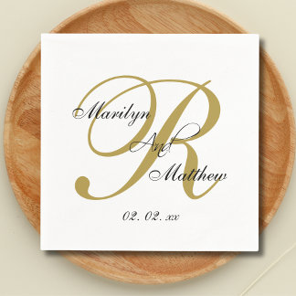Servilleta De Papel Boda minimalista elegante en monograma dorado