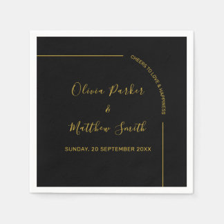 Servilleta De Papel Boda minimalista elegante en negro y dorado