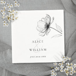 Servilleta De Papel Boda minimalista Elegante Floral Blanco Y Negro