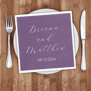 Servilleta De Papel Boda Minimalista Escritura Púrpura