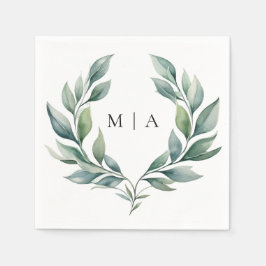 Servilleta De Papel Boda Minimalista Formal de Monograma y Follaje