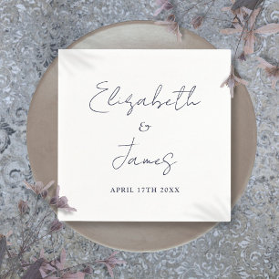 Servilleta De Papel Boda Minimalista Marina Azul Moderno Script