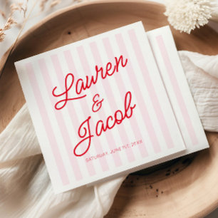 Servilleta De Papel Boda Minimalista Moderna con Rayas Rojas y Rosadas