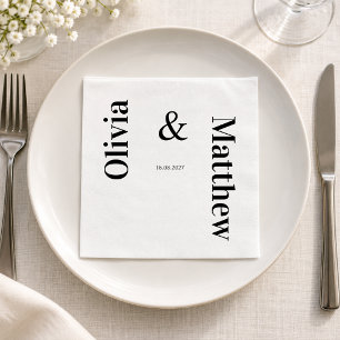 Servilleta De Papel Boda Minimalista Moderna Tipografía Negra Blanca
