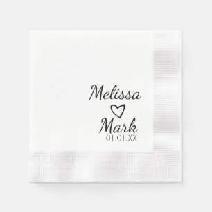 Servilleta De Papel Boda Minimalista Monograma Blanco Corazón Negro Si