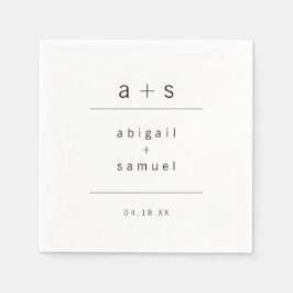 Servilleta De Papel Boda Minimalista Monograma Moderno en Blanco y Neg