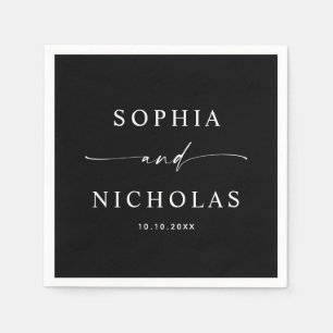 Servilleta De Papel Boda Minimalista Negra Cóctel de Letra Elegante