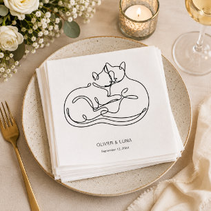 Servilleta De Papel Boda Minimalista Personalizada de Gato
