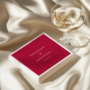 Servilleta De Papel Boda Minimalista Retro de Color Rojo Carmesí con M