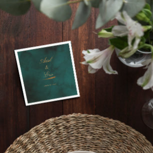 Servilleta De Papel Boda mínimo de escritura verde esmeralda y oro