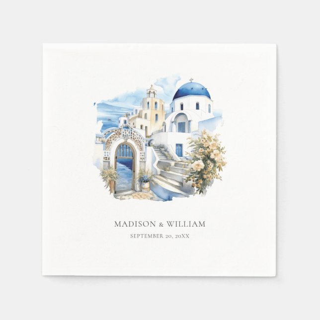 Servilleta De Papel Boda mínimo personalizado de acuarela de Grecia (Anverso)