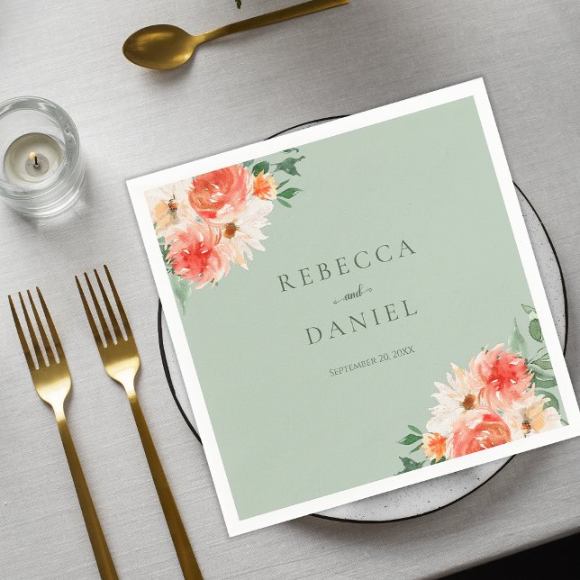 Servilleta De Papel Boda Mint Green Boho Naranja Wildflowers (Subido por el creador)