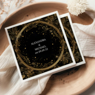 Servilleta De Papel Boda Mística Celestial Negra y Dorada