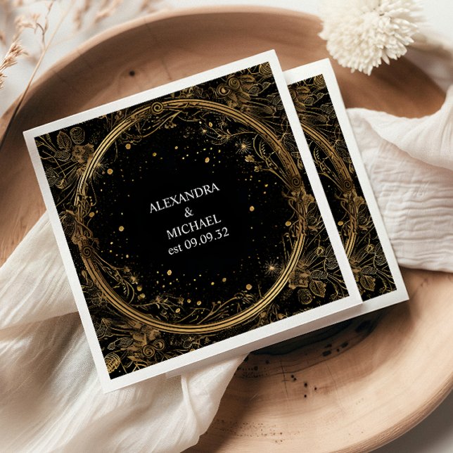 Servilleta De Papel Boda Mística Celestial Negra y Dorada (Subido por el creador)